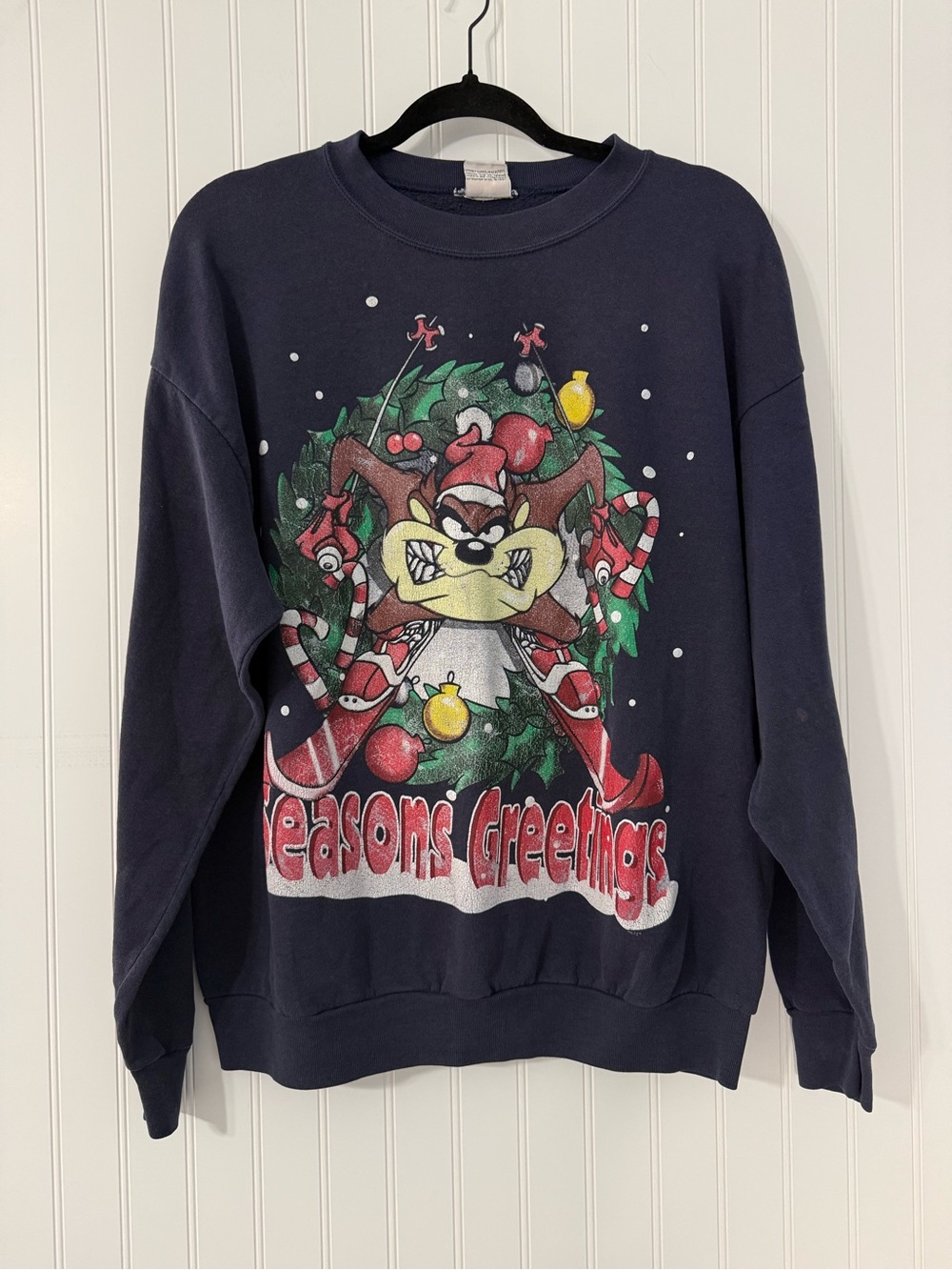 Vintage Looney Tunes Taz Seasons Greetings Christmas Crewneck